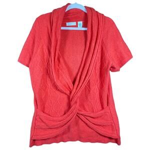 Anthropologie Sleeping on Snow Womens Sweater Orange V Neck Cable Knit Wool XL